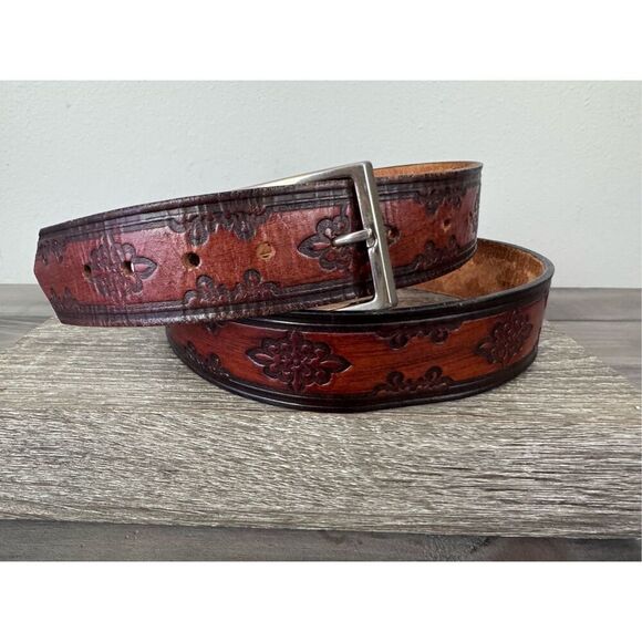 Cicada‎ Engraved Genuine Steerhide Tooled Leather Brown Belt. Made in USA… - Picture 2 of 12